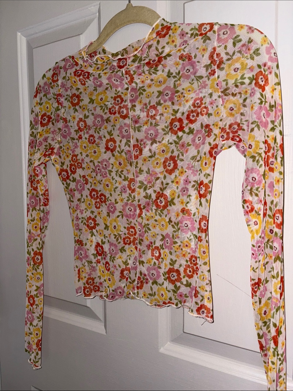 Floral Mesh Long Sleeve Top - Pink Multi